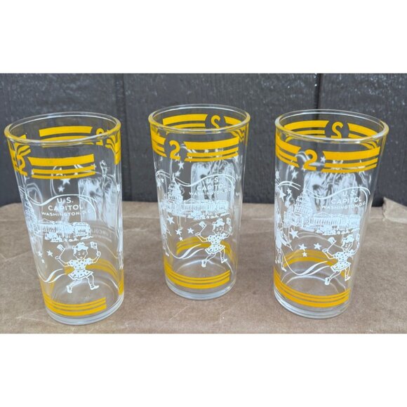 Vintage Hazel Atlas Washington DC Glasses Set Of 3 U.S. Capitol Lincoln Memorial - Picture 3 of 6
